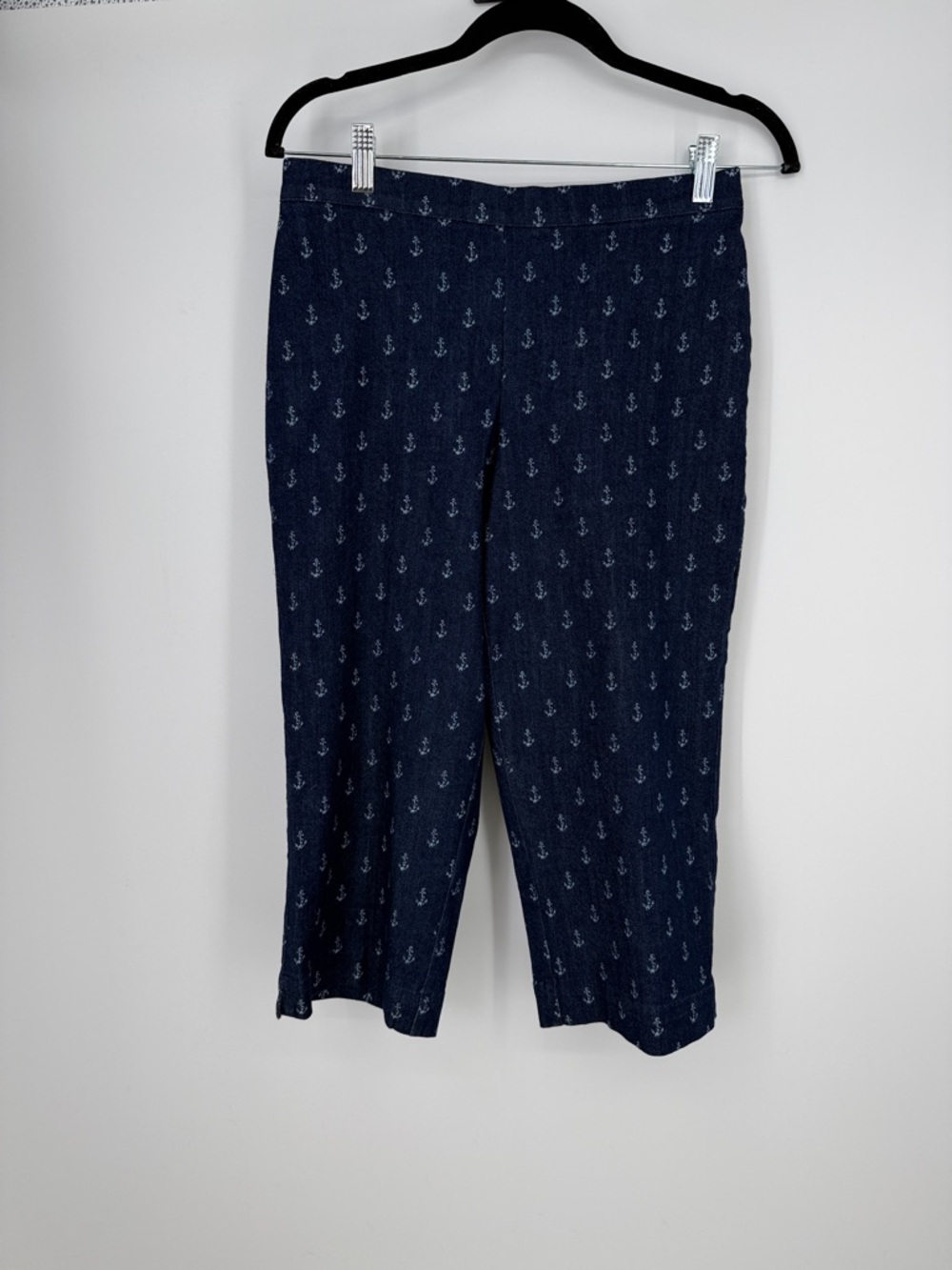 Alfred Dunner anchor print denim stretch capri pants 6p
